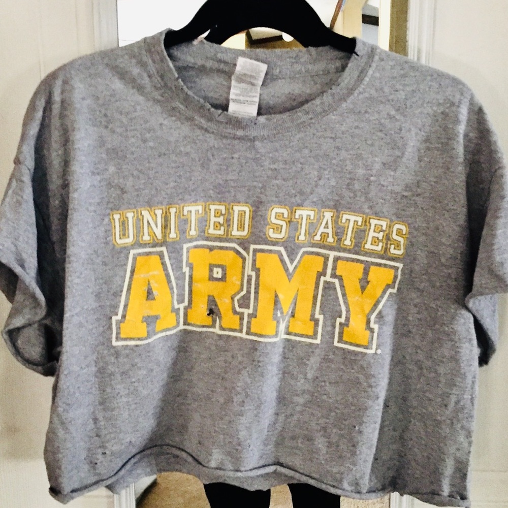 Army cropped, distressed T-shirt